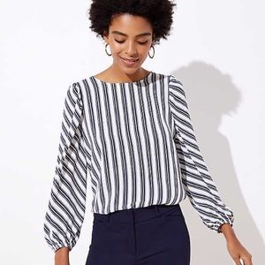 LOFT striped puff sleeve blouse NWOT